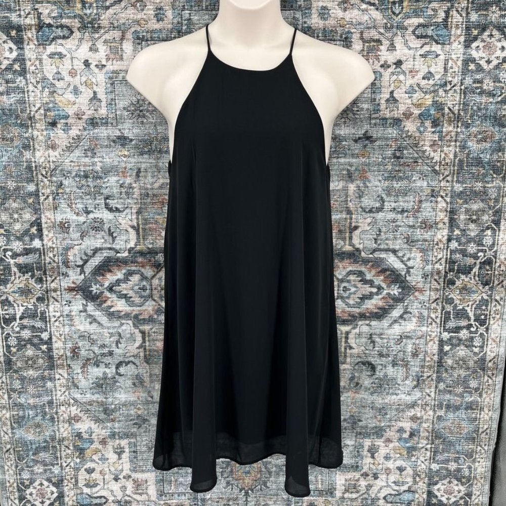Everly Black Halter Dress Size L Mini A Line Knee Length Lined Little Black Dres
